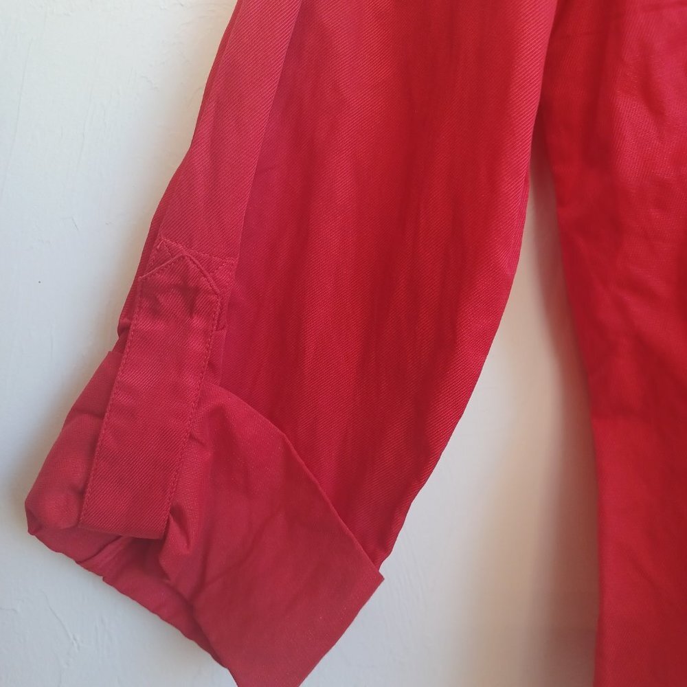 Chicos Red Shirt Jacket Button Front Roll Tab‎ Sleeves Womens Medium - Picture 8 of 10